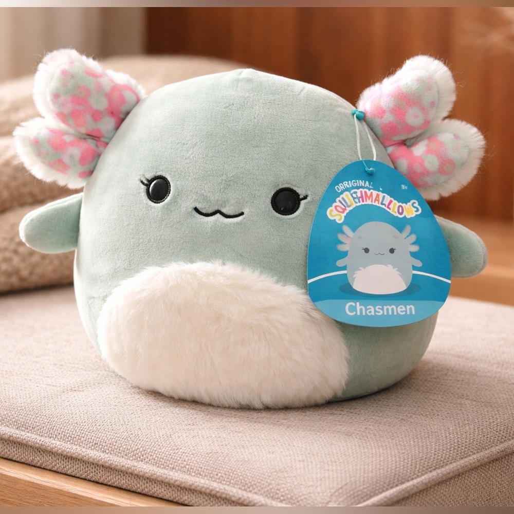 Squishmallows plush toy featuring the character Chasmen the Axolotl